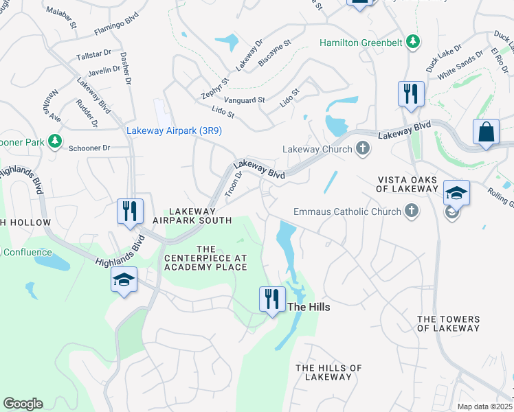 map of restaurants, bars, coffee shops, grocery stores, and more near 8 Gentle Brook Bend in The Hills