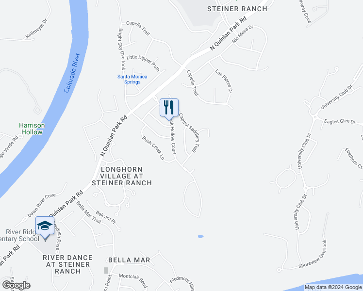 map of restaurants, bars, coffee shops, grocery stores, and more near 920 Cavalry Ride Trail in Austin