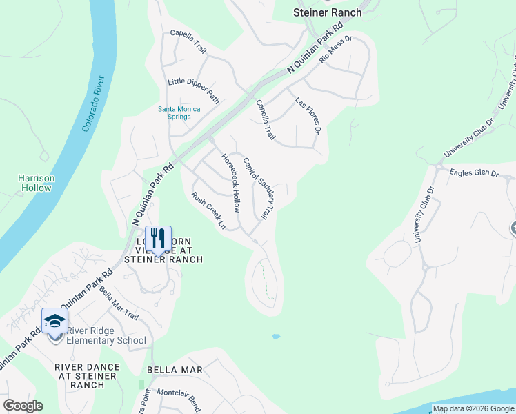 map of restaurants, bars, coffee shops, grocery stores, and more near 925 Cavalry Ride Trail in Austin