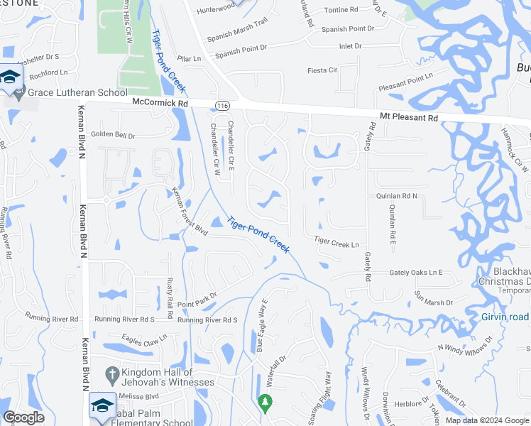 map of restaurants, bars, coffee shops, grocery stores, and more near 13915 Ponderosa Pine Drive South in Jacksonville