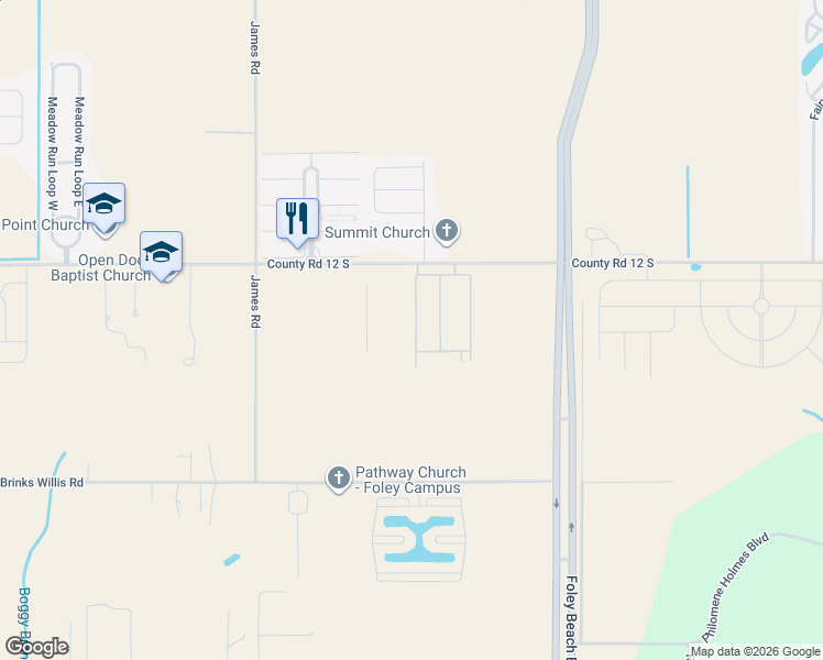 map of restaurants, bars, coffee shops, grocery stores, and more near 3900 Emerille Drive in Foley