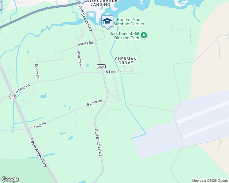 map of restaurants, bars, coffee shops, grocery stores, and more near 3375 Burns Avenue in Pensacola