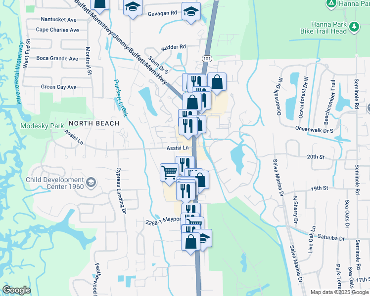map of restaurants, bars, coffee shops, grocery stores, and more near 2426 Florida A1A in Jacksonville