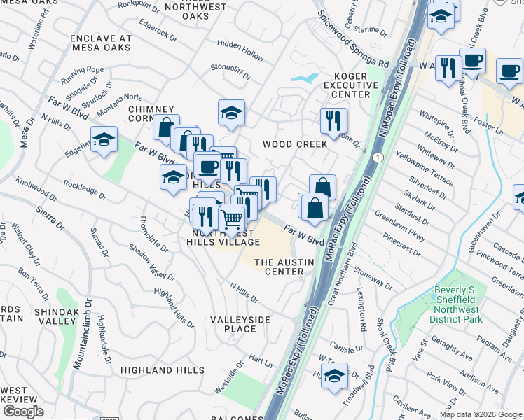 map of restaurants, bars, coffee shops, grocery stores, and more near in Austin