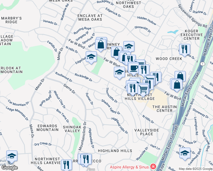 map of restaurants, bars, coffee shops, grocery stores, and more near 3800 Mia Tia Circle in Austin