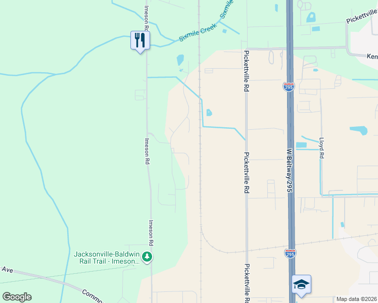 map of restaurants, bars, coffee shops, grocery stores, and more near 7125 Gunston Hall Court in Jacksonville