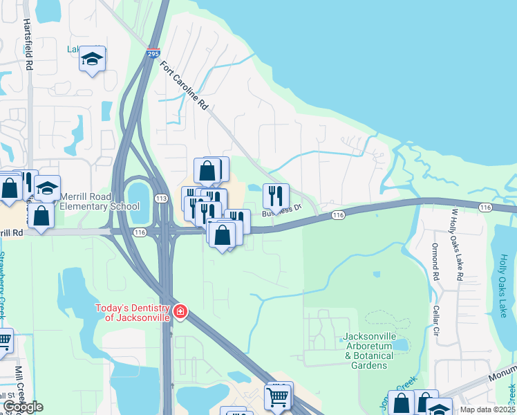 map of restaurants, bars, coffee shops, grocery stores, and more near 2850 Fallow Circle in Jacksonville