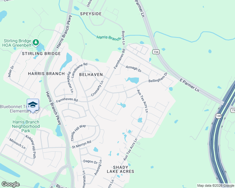 map of restaurants, bars, coffee shops, grocery stores, and more near 12100 Reindeer Drive in Austin