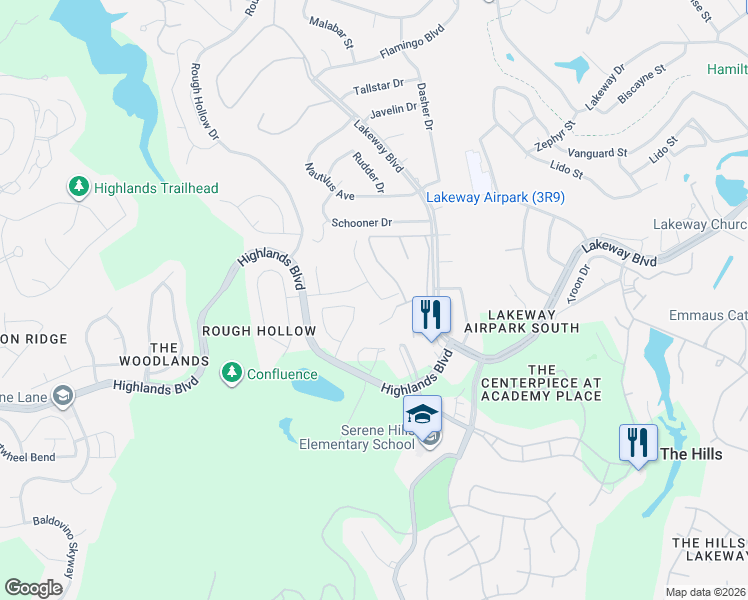 map of restaurants, bars, coffee shops, grocery stores, and more near 204 Maxwell Way in Lakeway