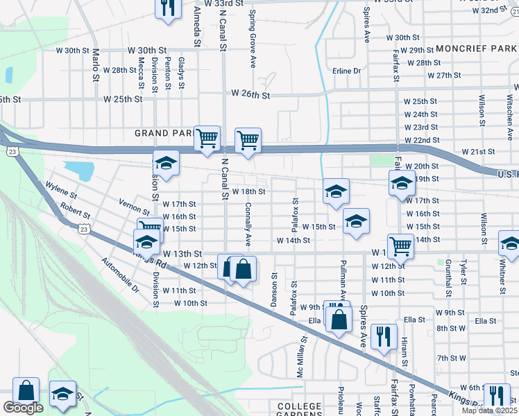 map of restaurants, bars, coffee shops, grocery stores, and more near 2109 West 17th Street in Jacksonville