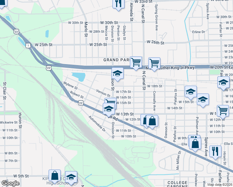 map of restaurants, bars, coffee shops, grocery stores, and more near 2325 West 17th Street in Jacksonville