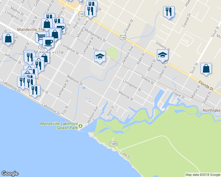 map of restaurants, bars, coffee shops, grocery stores, and more near 451 Jackson Avenue in Mandeville