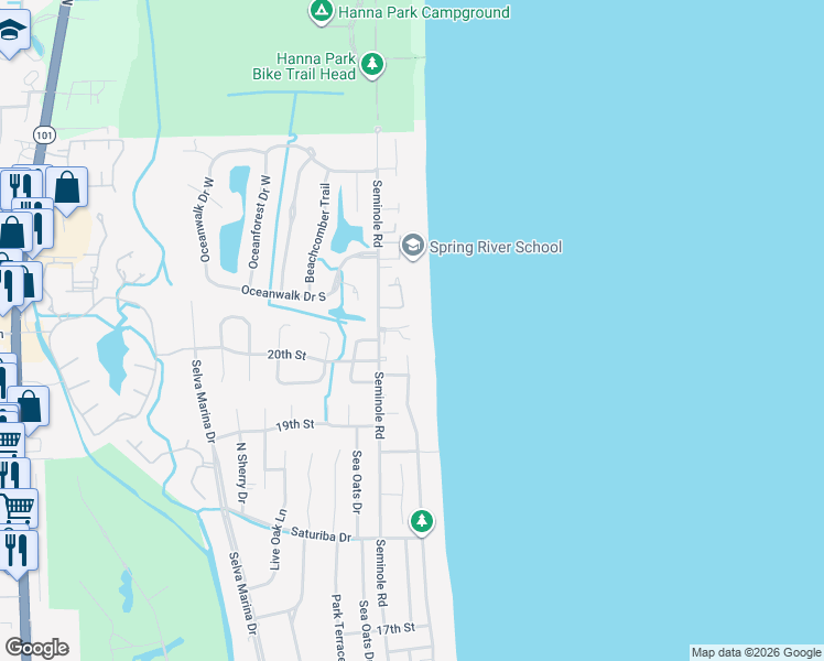 map of restaurants, bars, coffee shops, grocery stores, and more near 2207 Alicia Lane in Atlantic Beach