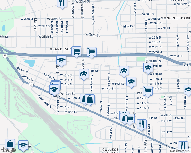 map of restaurants, bars, coffee shops, grocery stores, and more near 2109 West 17th Street in Jacksonville