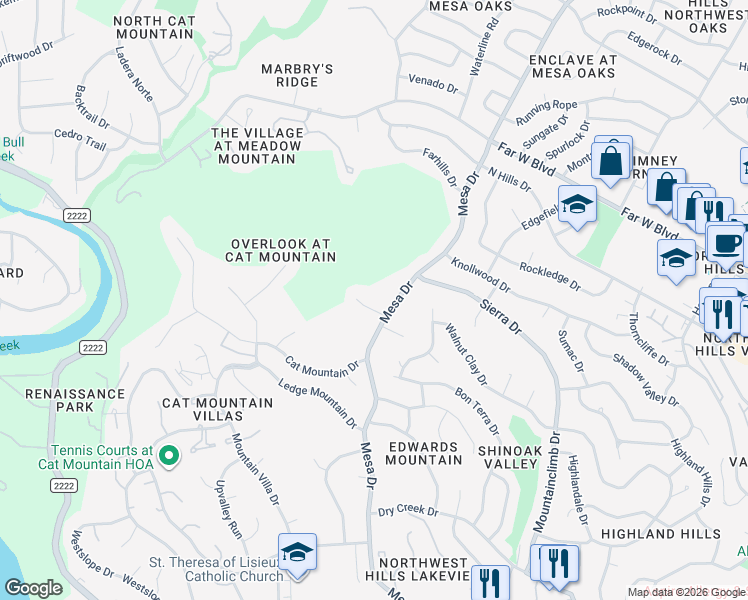 map of restaurants, bars, coffee shops, grocery stores, and more near 6410 Mek Drive in Austin