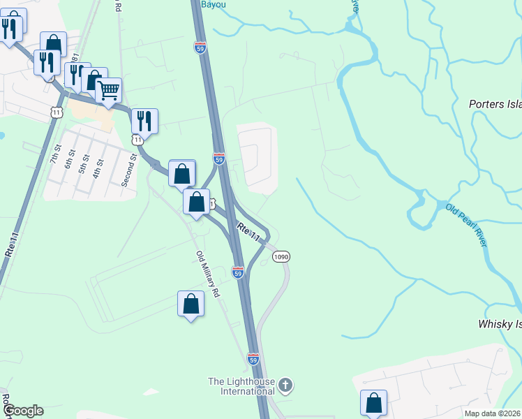 map of restaurants, bars, coffee shops, grocery stores, and more near 10 Commercial Drive in Pearl River