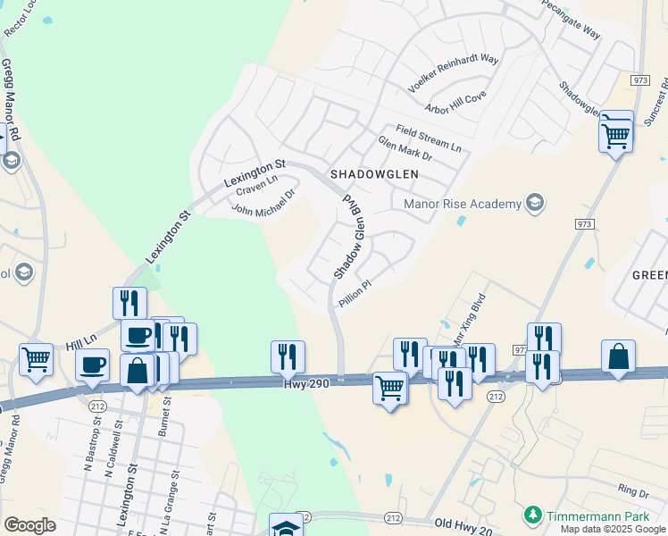 map of restaurants, bars, coffee shops, grocery stores, and more near 13616 Sun Dapple Court in Manor