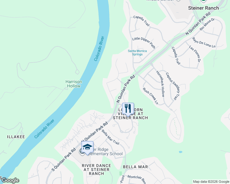 map of restaurants, bars, coffee shops, grocery stores, and more near 12813 Wooded Lake Court in Austin