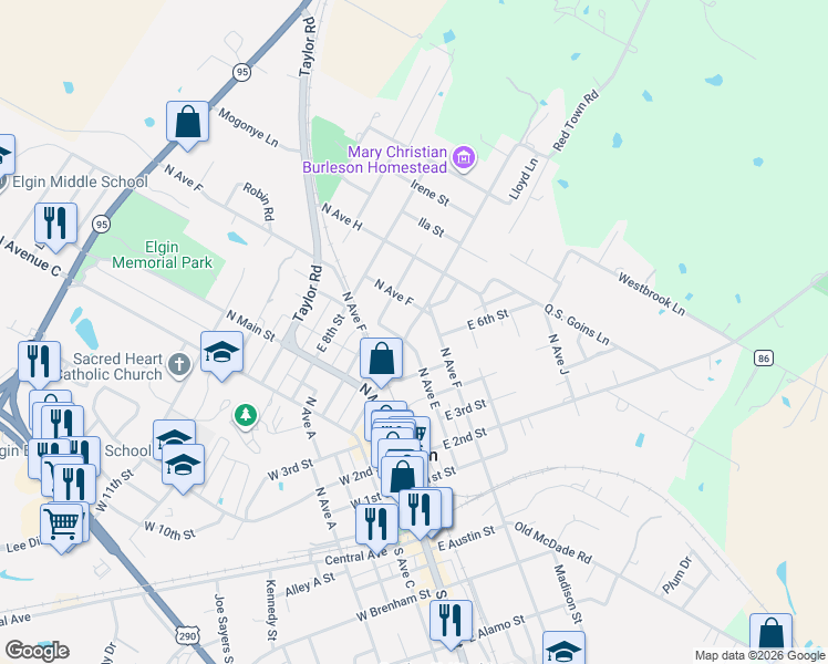 map of restaurants, bars, coffee shops, grocery stores, and more near 300 Lexington Road in Elgin
