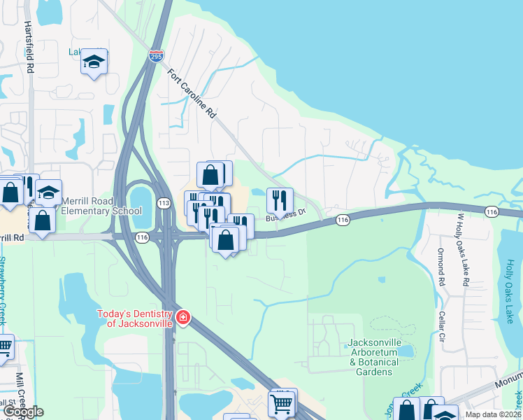 map of restaurants, bars, coffee shops, grocery stores, and more near 2850 Fallow Circle in Jacksonville