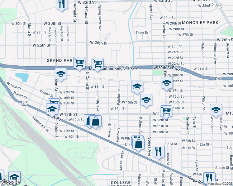 map of restaurants, bars, coffee shops, grocery stores, and more near 2047 West 17th Street in Jacksonville