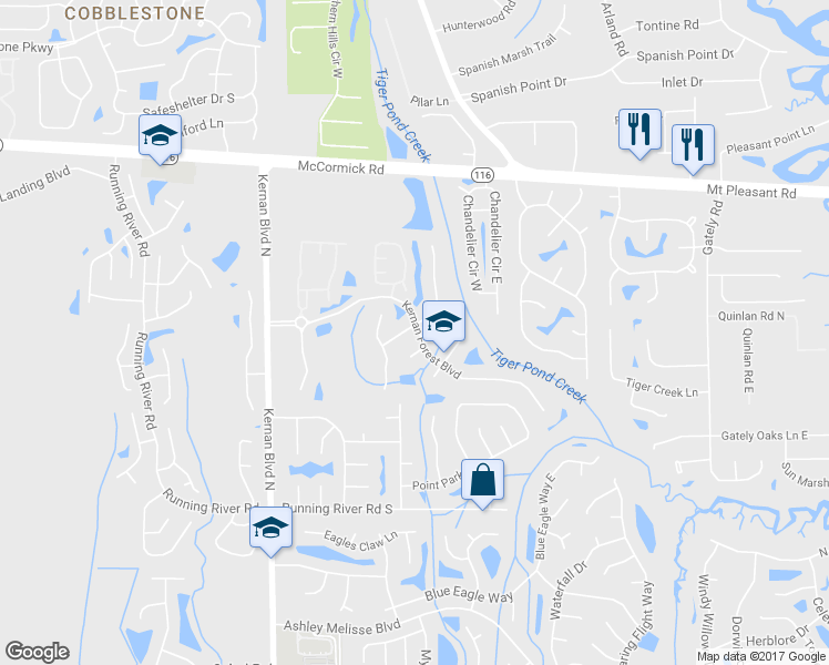 map of restaurants, bars, coffee shops, grocery stores, and more near 1649 Forest Creek Drive in Jacksonville