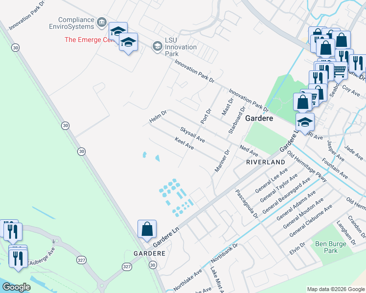 map of restaurants, bars, coffee shops, grocery stores, and more near 8148 Keel Avenue in Baton Rouge