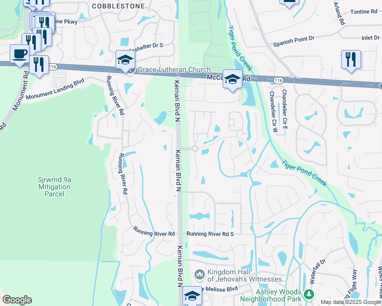 map of restaurants, bars, coffee shops, grocery stores, and more near 1674 Hammock Grove Lane in Jacksonville