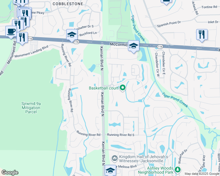 map of restaurants, bars, coffee shops, grocery stores, and more near 1674 Hammock Grove Lane in Jacksonville