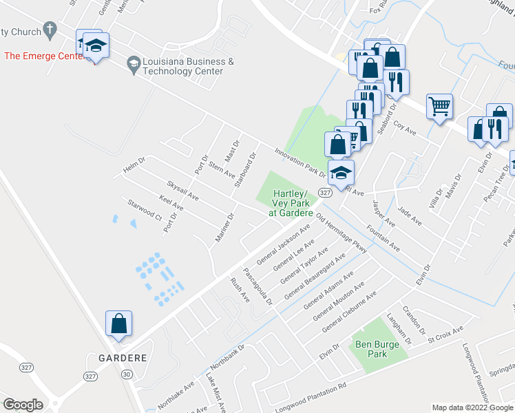 map of restaurants, bars, coffee shops, grocery stores, and more near 8327 Ned Avenue in Baton Rouge