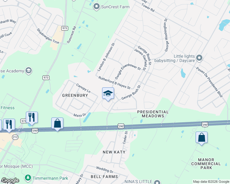 map of restaurants, bars, coffee shops, grocery stores, and more near 13400 Dwight Eisenhower Court in Manor