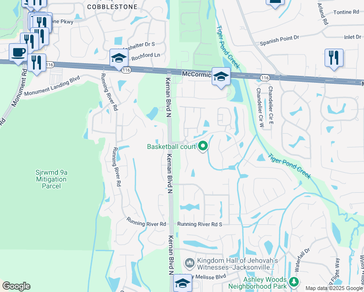 map of restaurants, bars, coffee shops, grocery stores, and more near 1674 Hammock Grove Lane in Jacksonville