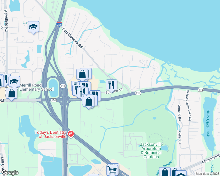 map of restaurants, bars, coffee shops, grocery stores, and more near 2850 Fallow Circle in Jacksonville