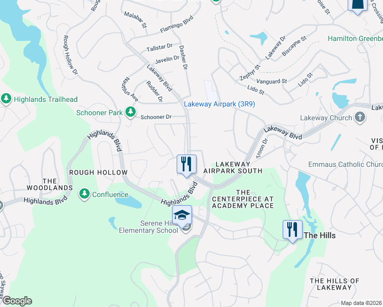 map of restaurants, bars, coffee shops, grocery stores, and more near 140 World of Tennis in Lakeway