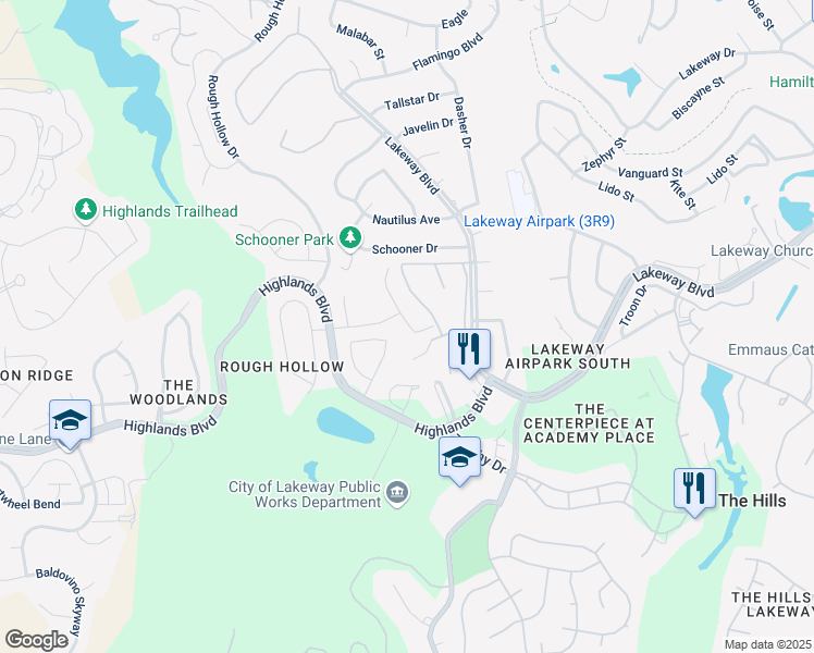 map of restaurants, bars, coffee shops, grocery stores, and more near 204 Maxwell Way in Lakeway