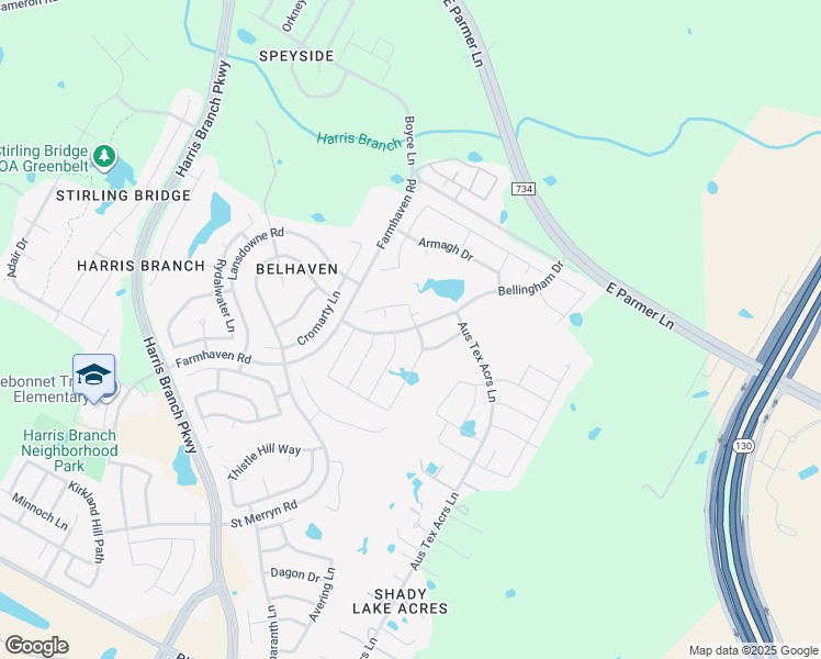 map of restaurants, bars, coffee shops, grocery stores, and more near 12100 Reindeer Drive in Austin