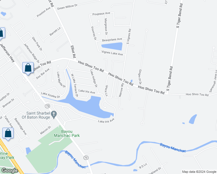 map of restaurants, bars, coffee shops, grocery stores, and more near 10415 Grace Lane in Baton Rouge