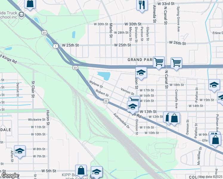 map of restaurants, bars, coffee shops, grocery stores, and more near 2704 Henrietta Street in Jacksonville