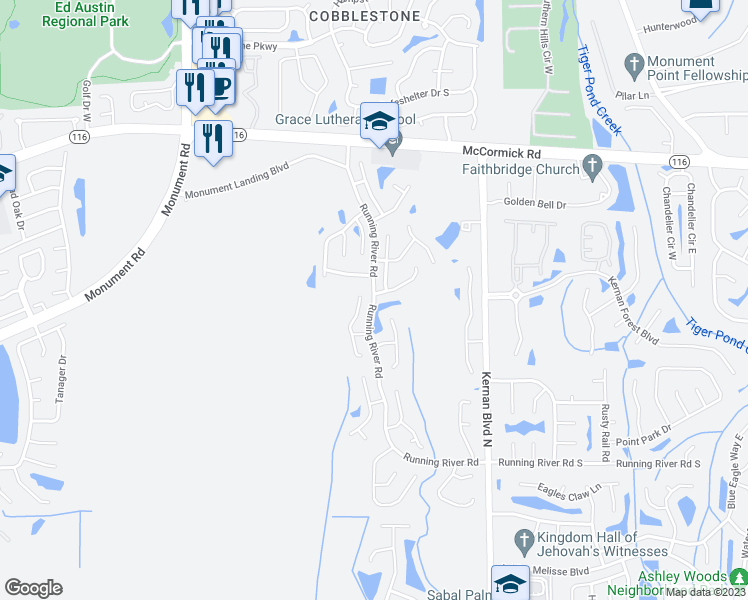 map of restaurants, bars, coffee shops, grocery stores, and more near Running River Road in Jacksonville
