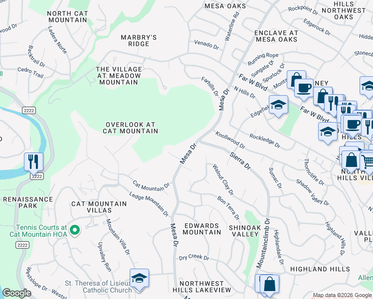 map of restaurants, bars, coffee shops, grocery stores, and more near 6410 Mek Drive in Austin