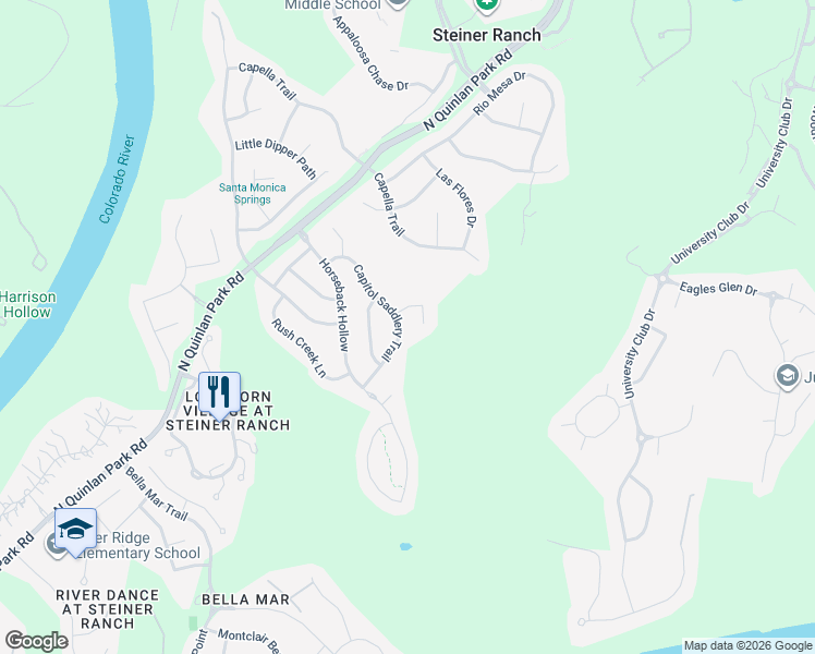 map of restaurants, bars, coffee shops, grocery stores, and more near 904 Golden Palomino Court in Austin