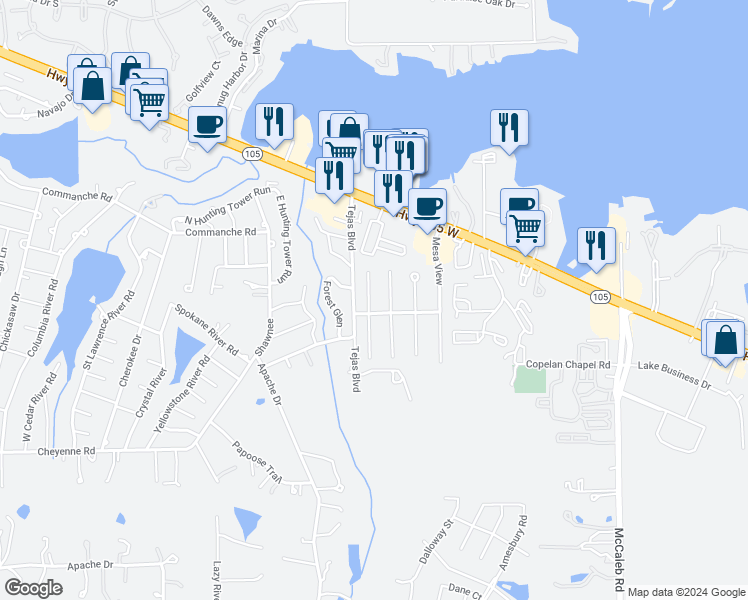 map of restaurants, bars, coffee shops, grocery stores, and more near 235 Indian Falls North in Montgomery