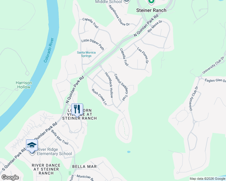 map of restaurants, bars, coffee shops, grocery stores, and more near 1037 Horseback Hollow in Austin