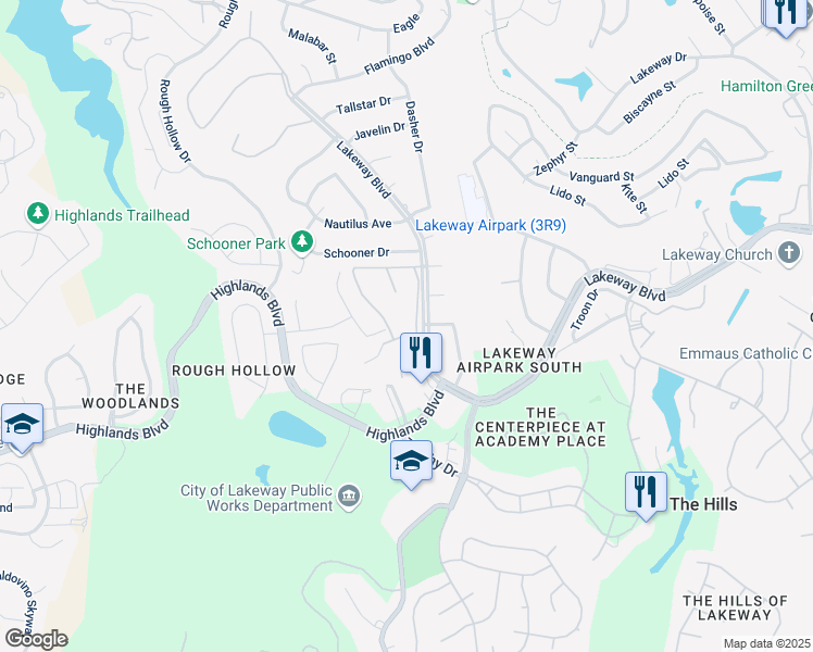 map of restaurants, bars, coffee shops, grocery stores, and more near 140 World of Tennis in Lakeway