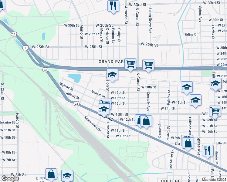 map of restaurants, bars, coffee shops, grocery stores, and more near 2325 West 17th Street in Jacksonville