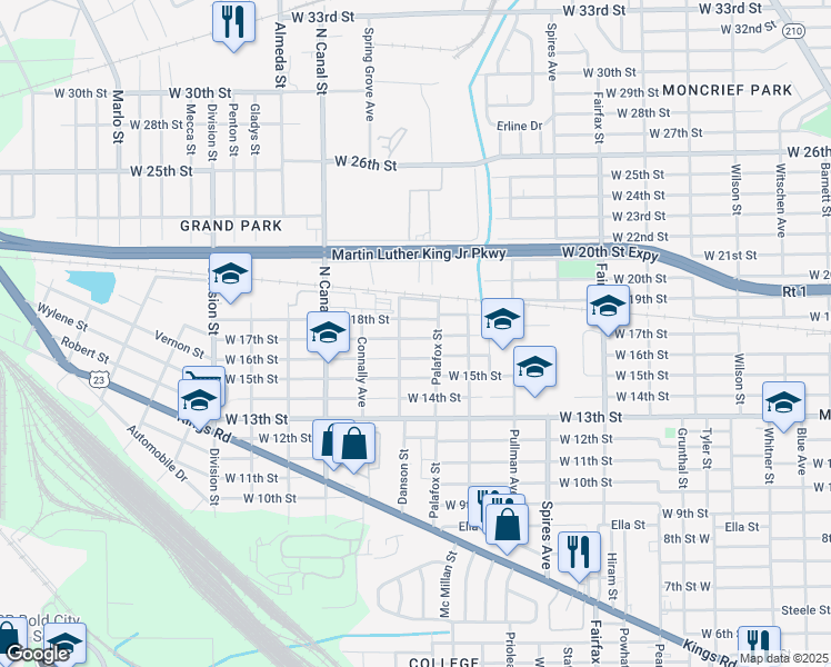 map of restaurants, bars, coffee shops, grocery stores, and more near 2063 West 17th Street in Jacksonville