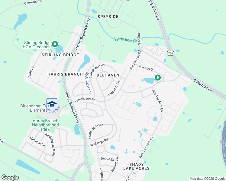 map of restaurants, bars, coffee shops, grocery stores, and more near 6805 Cromarty Lane in Austin