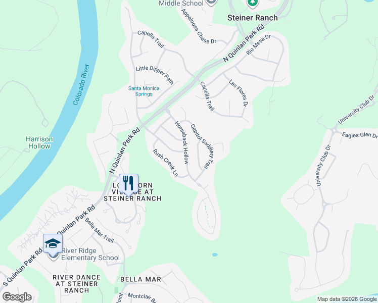 map of restaurants, bars, coffee shops, grocery stores, and more near 1037 Horseback Hollow in Austin