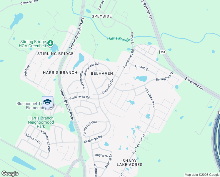 map of restaurants, bars, coffee shops, grocery stores, and more near 6805 Cromarty Lane in Austin