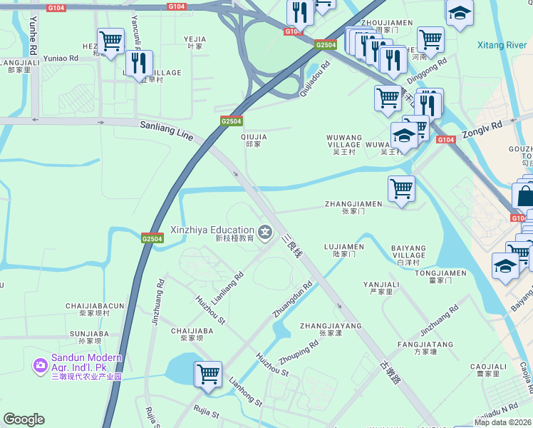 map of restaurants, bars, coffee shops, grocery stores, and more near Gu Dun Lu in Hang Zhou Shi